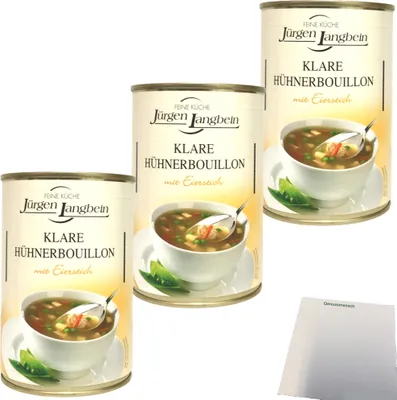 Produktbild von Jürgen Langbein Klare Hühnerbouillon 3er Pack (3x400ml Dose) + usy Block