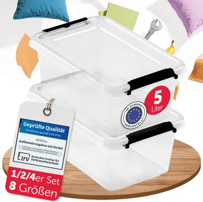 Productafbeelding van BOXXivo opbergbox 5 liter met deksel, set van 2 – BPA-vrije, stapelbare box, robuuste en voedselveilige box