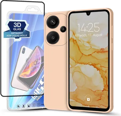 Produktbild von Hülle für Xiaomi Redmi Note 13 Pro+ 5G mit 9H Displayglas Displayschutz Plus Case Cover Bumper Silikon Softgrip Schutzhülle Farbe: Rosa