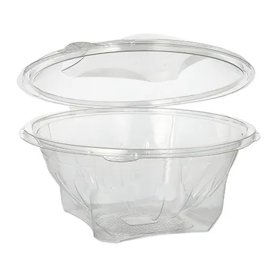 Produktbild von 2400 Feinkostbecher und Salatschalen To Go, mit Klappdeckel, R-PET, rund, 1000 ml, glasklar