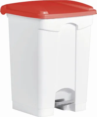 Image de helit H2402125 Poubelle à pédale helit « the step », 45 litres, blanc/rouge