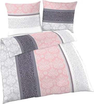 Produktbild von soma Biber Bettwäsche 2 teilig Bettbezug 155 cm x 220 cm Kopfkissenbezug 80 x 80 cm rosa quarz silber Ornamente