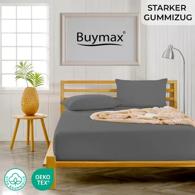 Produktbild von Buymax Spannbettlaken 60x120cm Baumwolle 100% Kinderbett Spannbetttuch Baby Bettlaken Jersey, Matratzenhöhe bis 15 cm, Farbe Anthrazit-Grau