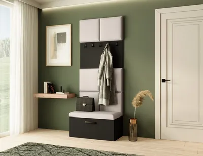 Produktbild von Garderobe MARGARET I, Farbe: Schwarz + Hellbeige, mit gepolsterten Paneelen und Kleiderhaken