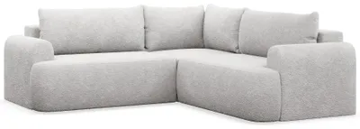 Produktbild von Ovo – L-Form Eckschlafsofa mit Bettkasten, hellgrauer Stoff universell