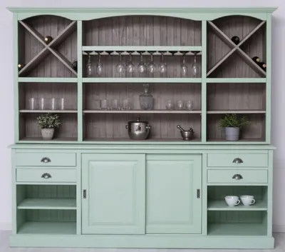 Produktbild von Casa Padrino Landhausstil Barschrank Mintgrün / Grau 240 x 50 x H. 210 cm - Massivholz Weinschrank im Landhausstil - Landhausstil Möbel - Bar Möbel im Landhausstil - Landhausstil Einrichtung