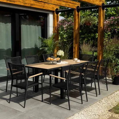 Produktbild von di volio Gartenmöbel PAVIA, ausziehbarer Gartentisch mit 8 Stühlen - Set, Essgruppe für 8 Personen, langlebig & wetterfest, aus hochwertigen Materialien