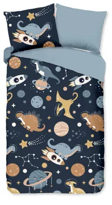 Produktbild von Pure Kinderbettwäsche "Spacedino" - Blau - (140x220 cm) - 100 % Polyester
