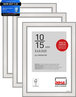 Produktbild von DEHA Design Aluminium Portraitrahmen, Bilderrahmen 3er SET Boston, 10x15 cm, Silber