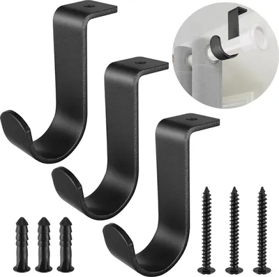Produktbild von 3 Stück Gardinenstange Halterung Gardinenstangen Halter Curtain Rod Holder Metall Vorhangstange Halter mit Schrauben vorhangstangenhalter für Wohnzimmer Schlafzimmer Vorhangstangen Wände-Schwarz