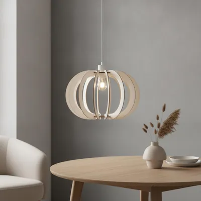 Image de Suspension "OTTOLINE" max. 12W blanc + bois naturel E27 dimmable sans ampoule, productTiles.product.images.aiGenerated