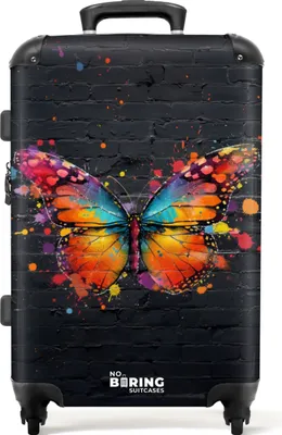 Produktbild von NoBoringSuitcases.com® Großer Koffer - Graffiti-Schmetterling mit leuchtenden Farben - Kombinationsschloss TSA - Hartschalen Trolley 4 Rollen - 72 liter - Reisekoffer - 66 cmKoffer Mittelgroß 67x43x25 cm, 72L,