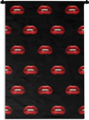 Produktbild von MuchoWow® Wandteppich Wandbehang Lippen - Rot - Muster 90x135 cm Tapisserie Dekoration Wandtuch - Baumwolle - Wandskulptur