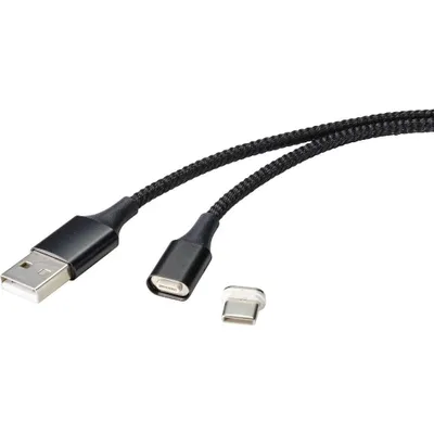 Produktbild von Renkforce USB-Kabel USB 2.0 USB-A Stecker, USB-C® Stecker 1.00 m Schwarz magnetischer Stecker RF-4746076