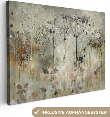 Produktbild von MuchoWow® - Leinwandbilder - Blumen - Grau - Natur - Kunst, Wandbild, Wanddeko Bilder Wohnzimmer, 80x60 cm