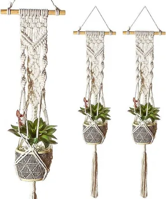 Produktbild von Famanu Blumenhänger - hängende Pflanzenhalter - Set von 2 - Baumwollseil - Wanddekoration - Balkon