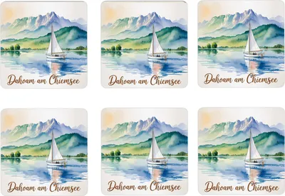 Produktbild von Chiemgau Chiemsee 6er Set Untersetzer aus Holz - Dahoam am Chiemsee