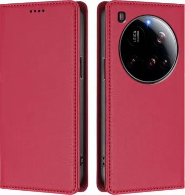 Image de Étui en cuir pour Xiaomi 15 Ultra, étui à rabat magnétique en cuirPolyuréthaneavec support, rouge