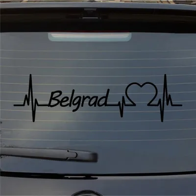 Produktbild von Heckscheibenaufkleber Belgrad Herzschlag Puls Stadt Liebe 55x16 cm Schwarz Glanz Auto Aufkleber Sticker