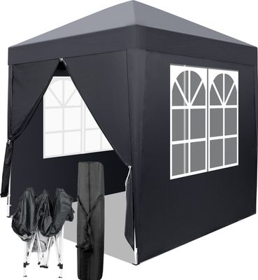 FCH Pavillon Pop-Up wasserdichter Faltpavillon mit 4 Seitenwänden Gartenpavillon auf Terrasse Camping Festival, Gartenzelt UV Schutz 50+, 2 x 2 m,Grau