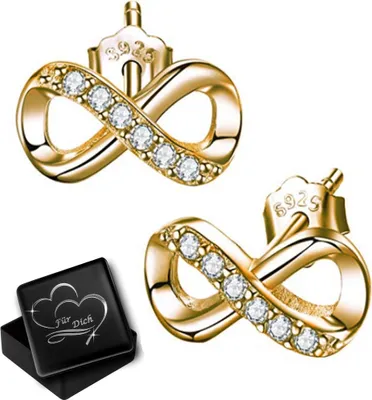 Produktbild von Unendlichkeit Ohrringe echt 925er Sterling Silber Gold Zirkonia Kristall Ohrstecker für Damen Mädchen K924+V12