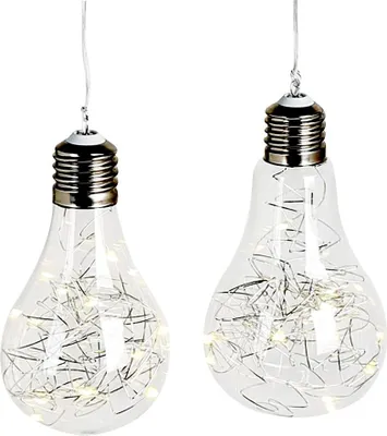 Zdjęcie produktu dla Lampa wisząca LED Casablanca "Glühbirne" szkło / metal . przezroczyste bajkowe światła . srebrny kolor . 12 LED 60 cm kabel na 2 baterie AAA z funkcją timera H= 20 cm Ø 12 cm 27673