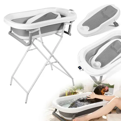 Immagine prodotto di Ikodm Vasca da bagno pieghevole salvaspazio con supporto e termometro, vasca ergonomica per bambini da 0 a 3 anni