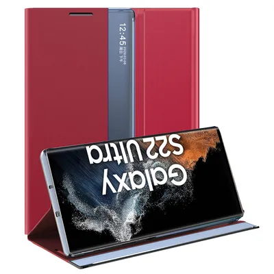 Obrázek produktu pro Samsung Galaxy S22 Ultra 5G Pouzdro, Slim Flip Kožené Pouzdro s Okénkem a Stojánkem pro Galaxy S22 Ultra 5G červené