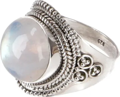 Produktbild von Boho Silberring, Großer Floraler Silberring - Mondstein, SterlingSilber, Ringgröße: 54 (ca.17,2 mm)