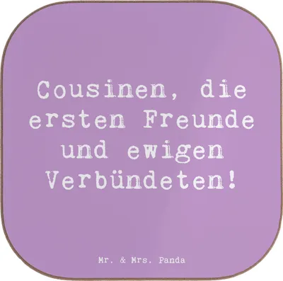 Produktbild von Mr. & Mrs. Panda Tischuntersetzer Spruch Cousine Freunde - Lavendeltraum - Geschenk, Cousinen, Erinnerungen, Untersetzer für Gläser, Familie, Bindung, Tassenuntersetzer