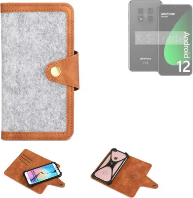 Produktbild von K-S-Trade Handyhülle kompatibel mit Ulefone Note 15 Schutzhülle Filz-Hülle Kunst-Leder hellgrau braun (1x)