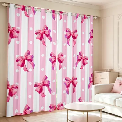 Kinder-Vorhang mit Schleife, 2 Paneele, 132x160 cm, rosa