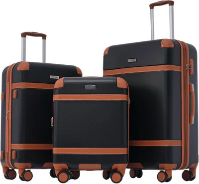 Produktbild von AIORBER Koffer-set, Hartschalenkoffer, Trolleykoffer, druck- und abriebfest, ABS-Material, TSA-Zollschloss, für Geschäftsreisen, Reisen, Schwarz