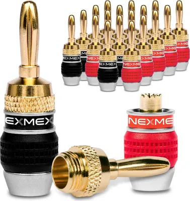 Produktbild von Bananenstecker 4mm schraubbar NEXMEX 24k vergoldet Lautsprecherkabel 20x Stecker