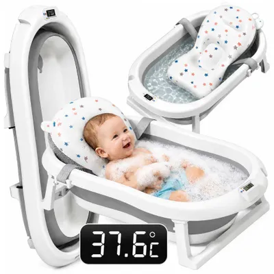 Produktbild von Faltbare Babybadewanne mit LCD-Thermometer und Kissen