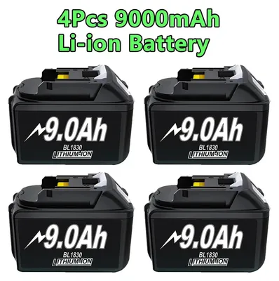 Zdjęcie produktu dla Akumulator 18V BL1830, BL1840, BL1850, BL1860 - Akumulator zamienny - Litowo-jonowy - Zestaw 4 sztuk, pojemność 9000mAh - Wysoka pojemność - Do narzędzi akumulatorowych - Bez ładowarki