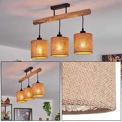 Produktbild von Tubione moderne Deckenlampe aus Holz/Metall/Leinen in Natur/Schwarz/Beige
