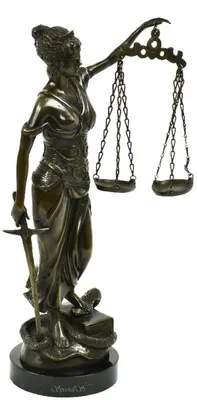 Obrázok produktu pre Casa Padrino luxusná dekoratívna figúrka Justitia antická bronzová farba / čierna 21 x 11 x v. 43 cm - Bronzová figúrka s mramorovým podstavcom - Deco doplnky