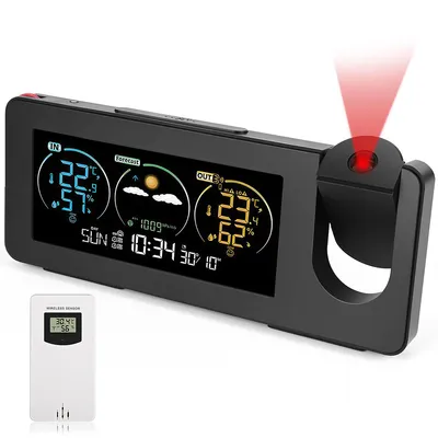 Produktbild von Funkwetterstationen, Wetterstation Funk mit Außensensor, LCD-Display, Wettervorhersage, Temperatur, Luftfeuchtigkeit, Wecker mit Schlummerfunktion