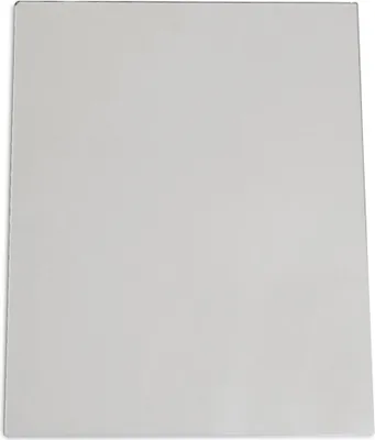 A flat, square, light gray object, likely a piece of glass or a similar material, is shown against a light gray background.