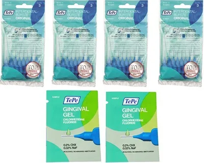 Produktbild von 4x TePe Original Interdentalbürsten - 0,6mm blau   + 2x 2ml Gingivalgel