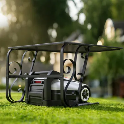 Produktbild von Izrielar Rasenmäher Garage 80x56x43cm Mähroboter Dach Abdeckung Alu-Verbundplatte Schwarz Stahlrahmen Wetterschutz UV-Schutz Garten