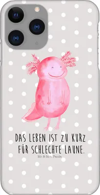 Produktbild von Mr. & Mrs. Panda Iphone 11 Pro Handyhülle Axolotl Glücklich - Grau Pastell - Geschenk, Premium Kunststoff, Motivationsspruch, Motivation, Schwanzlurch, gut Gelaunt, Lurch