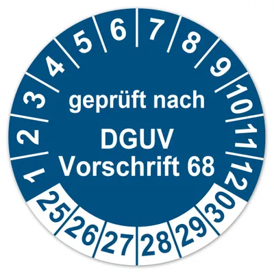 Testaufkleber nach DGUV 68, 30 mm, 2025-2030, Vinyl, blau, 50 Stück