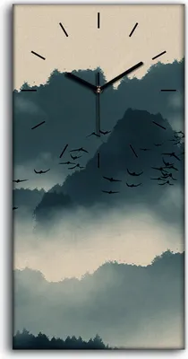 Produktbild von Wandkunst Leinwand Bild Uhr Geräuschlos 30x60 Chinesische Tinte Berge Kunst - schwarze Hände