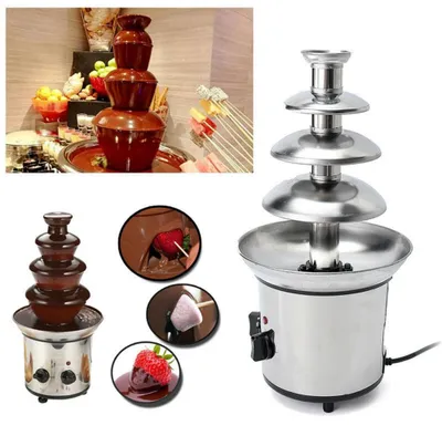 Zdjęcie produktu dla Fontanna czekoladowa, 4-poziomowa elektryczna maszyna do topienia czekolady, zestaw do fondue, do słodyczy, sosów ranch, sera do nachos, 220 V (norma UE)
