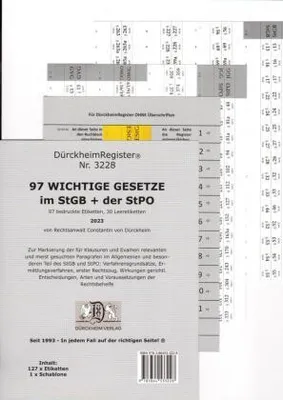 Produktbild von DürckheimRegister® StGB+StPO - 97 WICHTIGE §§ im Strafrecht u. Strafprozessrecht OHNE