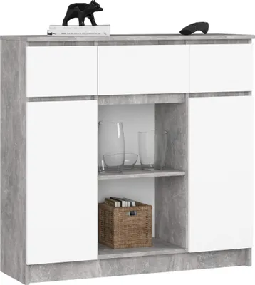 Produktbild von Akord Kommode 2 Türen 3 Schubladen 1 Kleine Tür Beton/Weiß 101X35X98 Cm