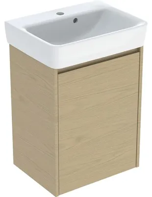 Produktbild von Geberit Renova Plan Set Handwaschbecken mit Unterschrank, eine Tür: 50x69.7x38cm, Breite Waschtisch=50cm, Waschtisch: weiß, Korpus, Front: Eiche natur / Melamin Holzstruktur