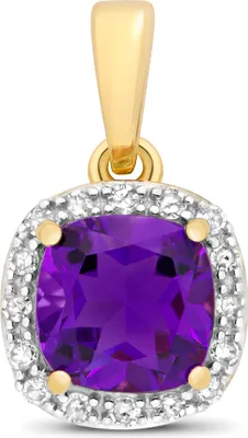 Produktbild von Atemberaubender 9 Karat (375) Gold Damen - Diamant Anhänger Brillant-Schliff 0.08 Karat mit Amethyst - 14mm*8mm; TRS14367